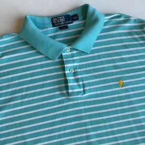 Vintage Polo Ralph Lauren Blue White Striped Pique‎ Golf Polo Shirt Men’s XXL